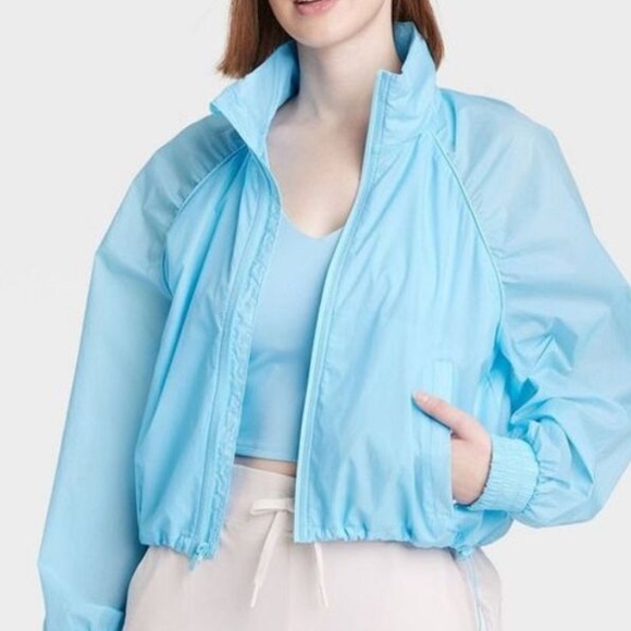 all in motion Jackets & Blazers - All In Motion Women's Cropped Hooded Wind-Resistant Windbreaker Jacket